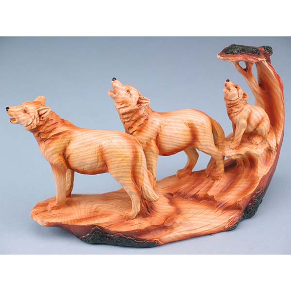 Wood Effect Wolf Family With Tree